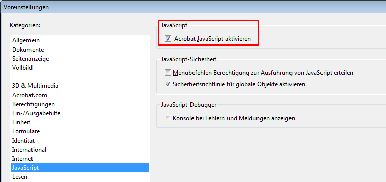 Abb. Adobe PDF-Reader Konfiguration