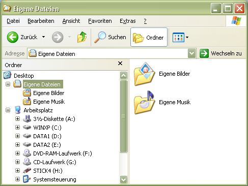 Abb. Auswahl von Benutzerordnern im Explorer (Windows XP)